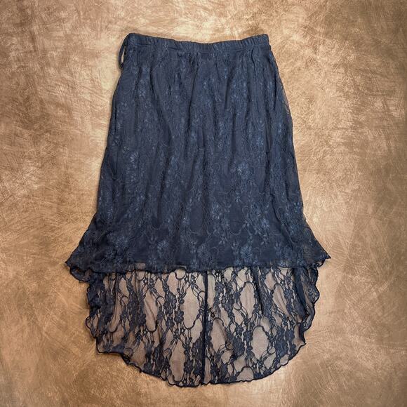Discreet Vintage Y2K High Low Floral Lace Midi Skirt Navy Women's M Whimsigoth - Picture 1 of 7